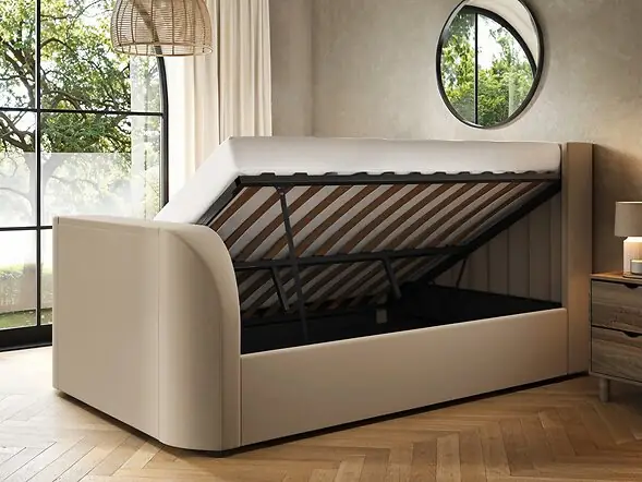 Flair Fallon TV Side Lift Ottoman Bed Beige Velvet