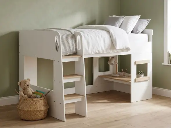 Kidsaw Mid Sleeper with Under Desk White & Oak