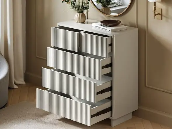 SOLACE+CO Velmor Ribbed Chest of 5 Drawers White