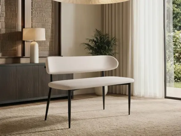 SOLACE+CO Varm black extending table with two beige Cyra chenille benches
