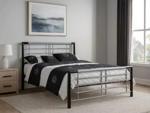 Wholesale Beds Atlanta Metal Bed Frame Black Silver Finish