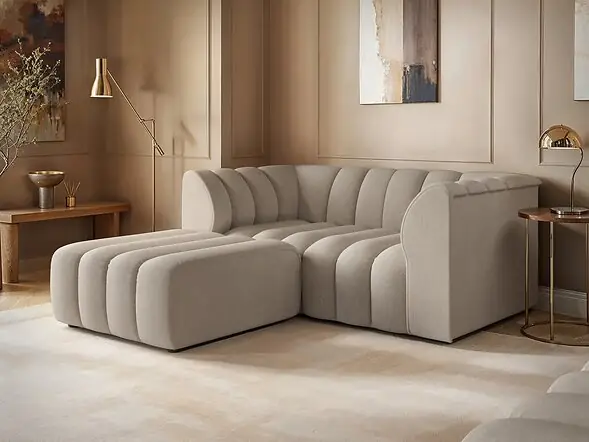 SOLACE+CO Halle Channel Tufted 2 Seater Sofa with Footstool