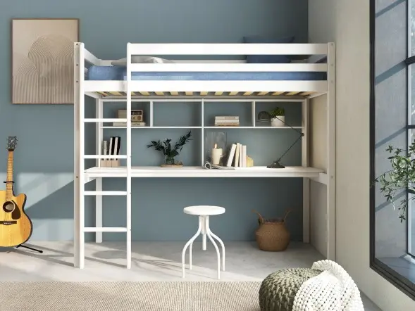 Thuka Hit 10 Single High Sleeper Loft Bed with Desk White