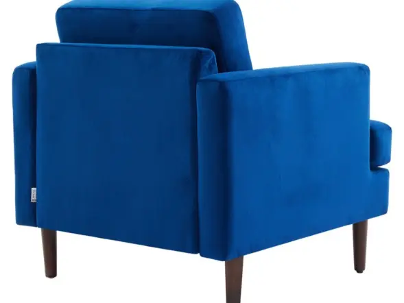 Mid century armchair in blue and grey fleece fabric with wooden legs single sofa chair - cutout
