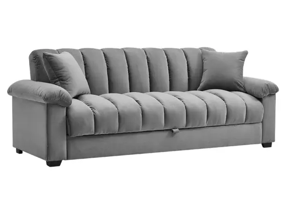 Living & Home Grey Channel Sleeper Sofa Bed Fabric Upholstered
