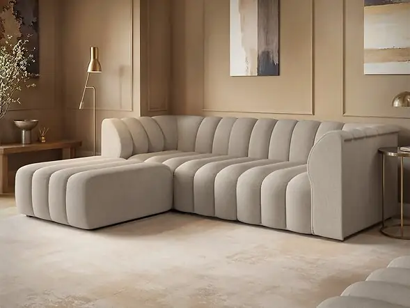 Solace+Co Halle Channel Tufted 3 Seater Sofa with Footstool