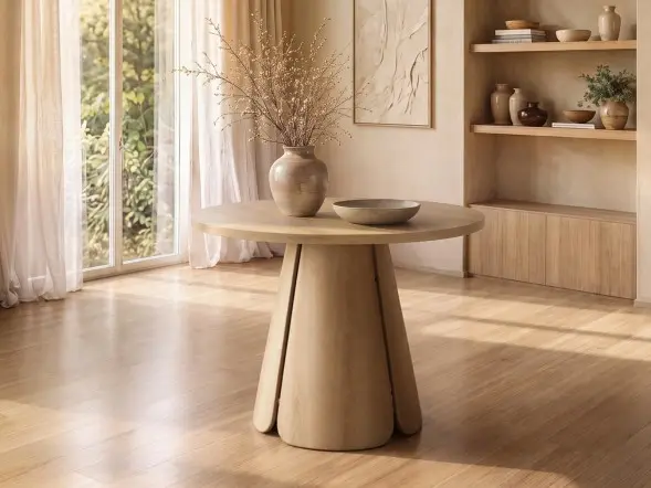 Ebony oak round dining table measuring 100cm wide and 75cm high