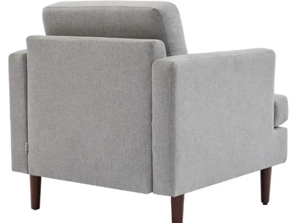 Mid century armchair in blue and grey fleece fabric with wooden legs single sofa chair - cutout