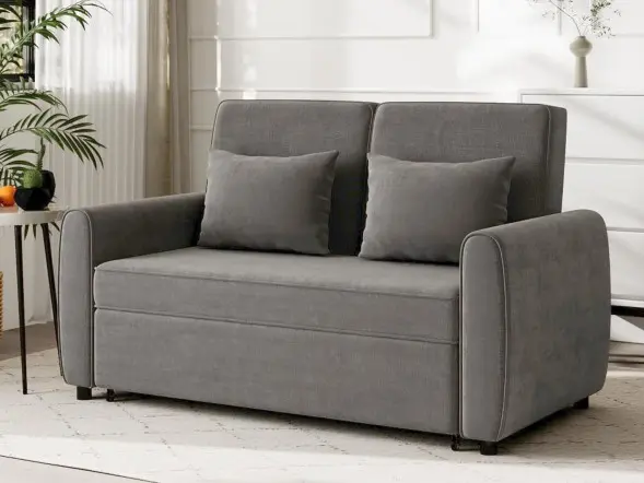 Living & Home Grey 2-Seater Convertible Sofa Bed with Cushions
