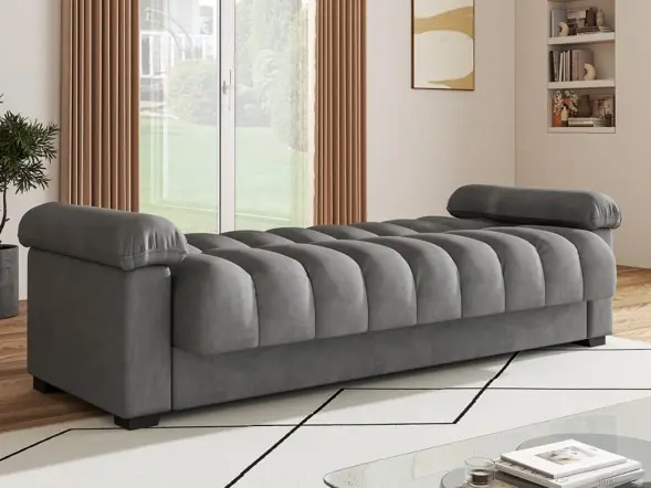 Living & Home Grey Channel Sleeper Sofa Bed Fabric Upholstered