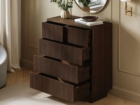 SOLACE+CO Velmor Ribbed Chest of 5 Drawers Walnut
