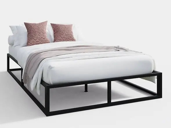 GFW Platform Metal Bed Frame in Black with Wooden Slats and Underbed Storage