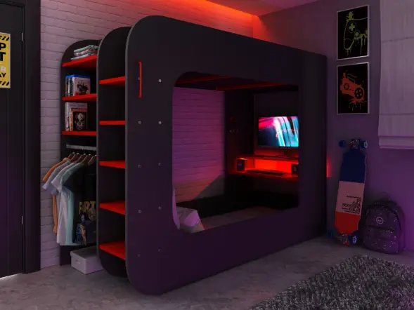 Trasman Loft Pod Small Double High Sleeper Gaming Bed with Chair