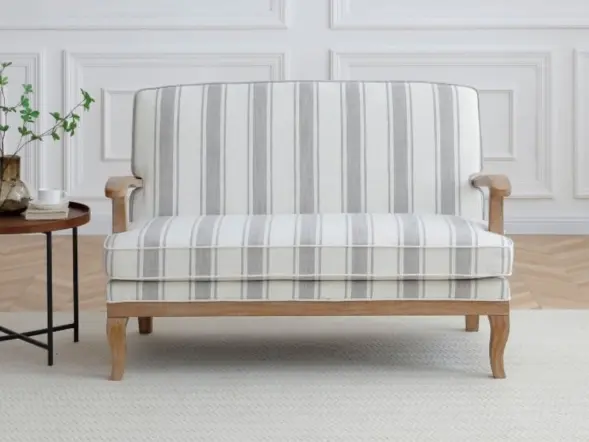 Kyoto Colwell traditional two-seater chair with wooden arms and curved legs