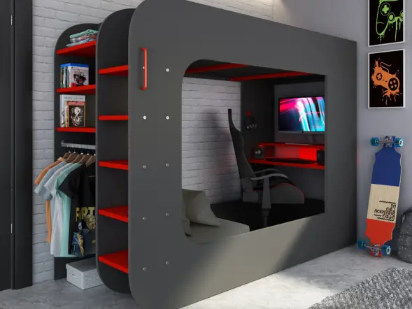 Trasman Loft Pod Small Double High Sleeper Gaming Bed with Chair