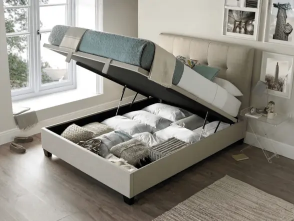 Kaydian Walkworth Ottoman Storage Bed Oatmeal Fabric 