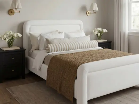 LPD Leonnie upholstered bed frame chenille fabric