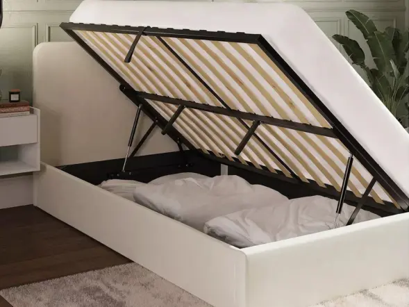 GFW Chiswick Side Lift Ottoman Bed in Natural Velvet with Hidden Storage