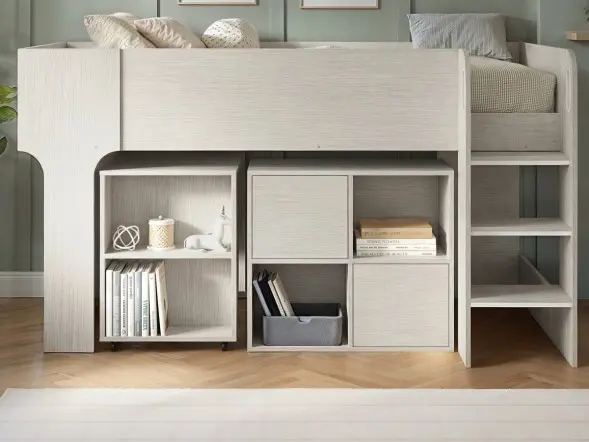 Flair Leo Mid Sleeper with Desk & Storage White Oak