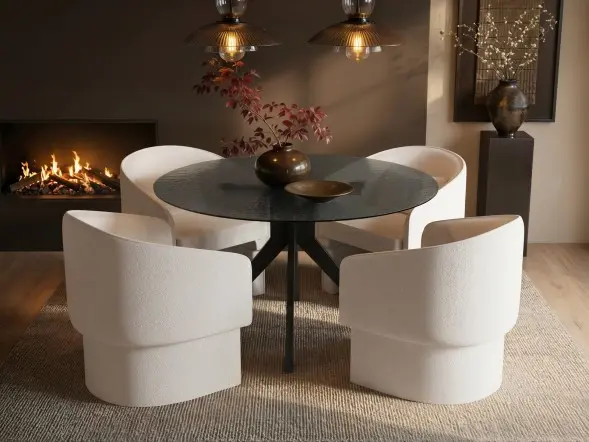 SOLACE+CO Emil Round Dining Table with Lowen Chairs Set of 4