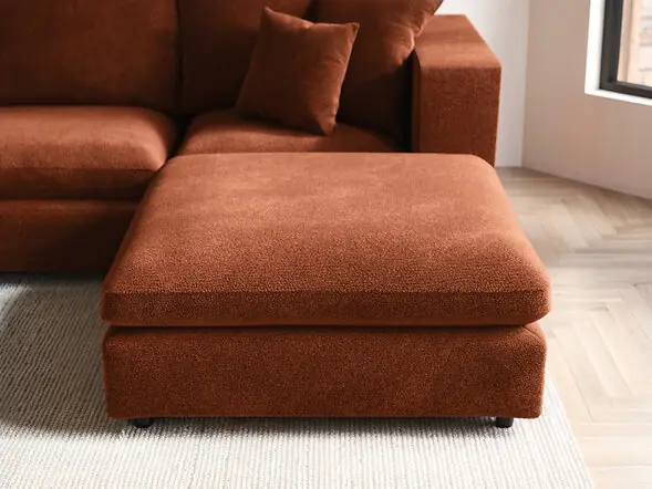 SOLACE+CO Asher Large Square Footstool Burnt Orange Chenille 
