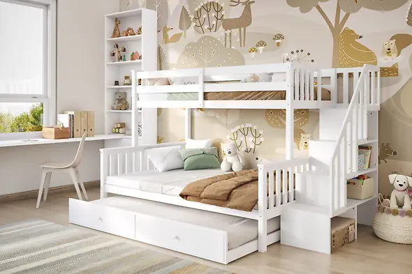 Flair Tag Triple Staircase Bunk With Trundle