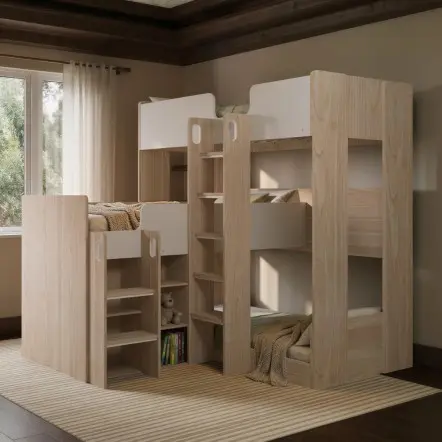 Flair Bode L-Shaped Triple Bunk Bed with Storage Shelves