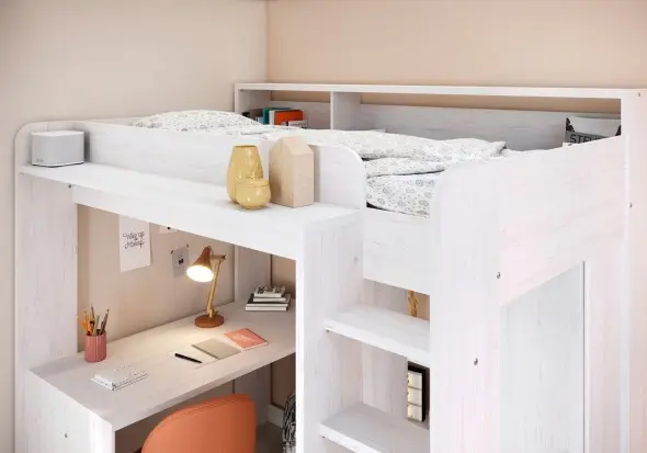 Parisot Higher High Sleeper Loft Bed with Desk & Wardrobe White 