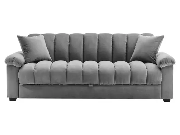 Living & Home Grey Channel Sleeper Sofa Bed Fabric Upholstered