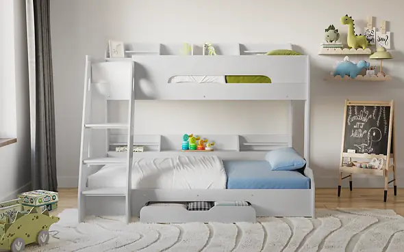 Flair Flick Triple Bunk Bed White With Storage

