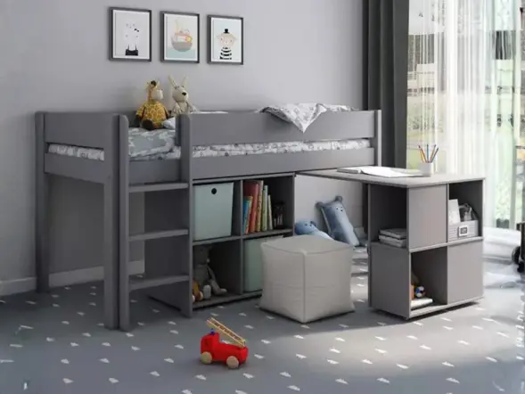 Kids Avenue Estella Grey Mid Sleeper with Cube and Desk