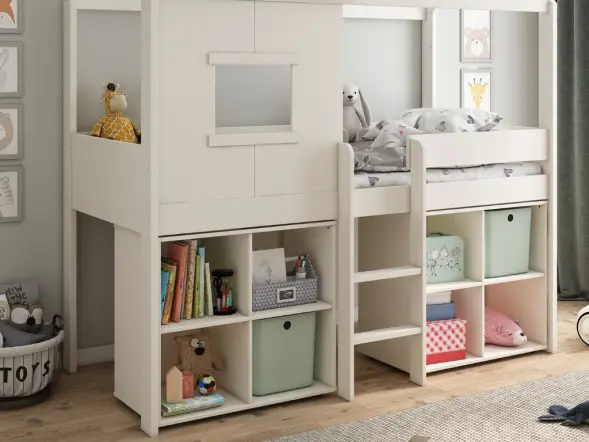 Kids Avenue Ordi Playhouse White Mid Sleeper Bed with Storage Underneath