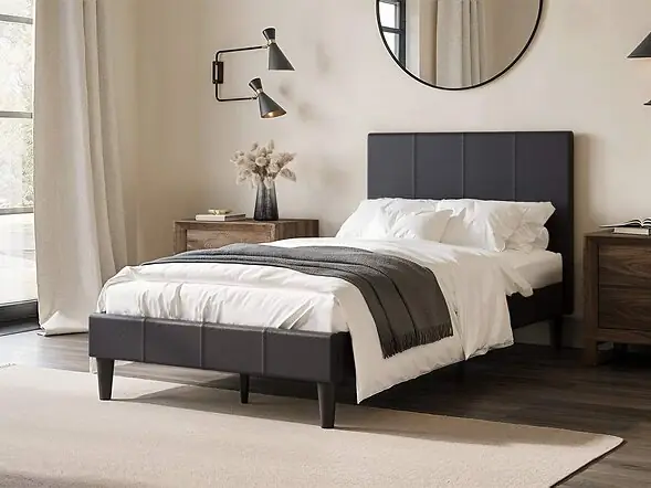 Flair Leto Faux Leather Bed Frame Frame Brown