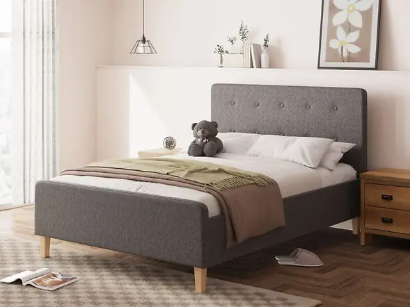 Grey fabric side lift ottoman bed frame