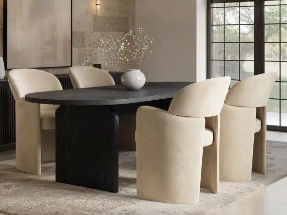 SOLACE+CO Varm & Estella Black Extendable Dining Table with Velvet Chairs