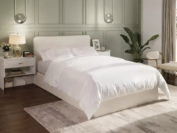GFW Chiswick Side Lift Ottoman Bed in Natural Velvet with Hidden Storage