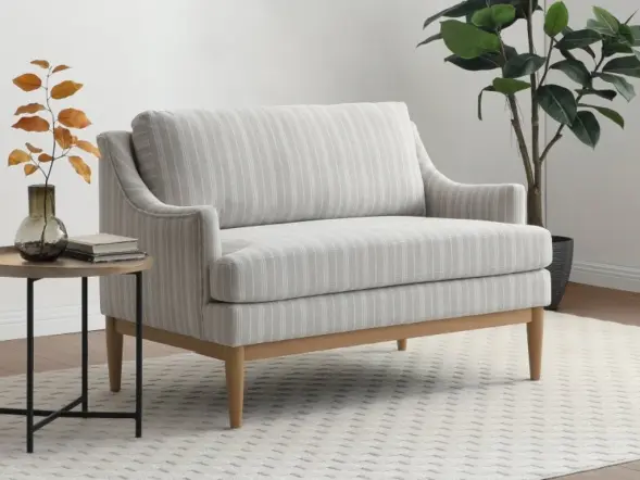 Kyoto Briar chenille 2 seater chair with sloped arms and a padded back cushion