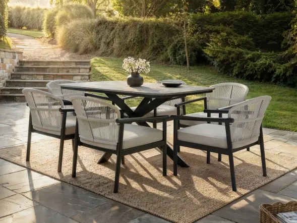 SOLACE+CO Eliza 6-seater garden dining table and chairs set in grey 
