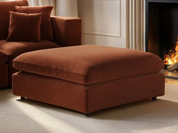 SOLACE+CO Asher Large Square Footstool Burnt Orange Chenille 