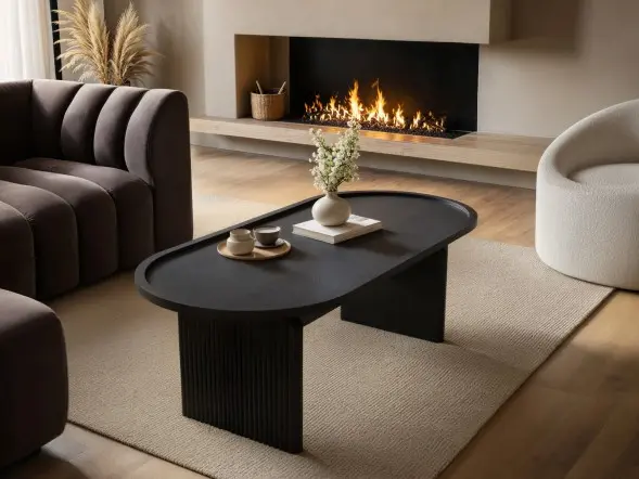 SOLACE+CO Varm Ribbed Wooden Oval Coffee Table
