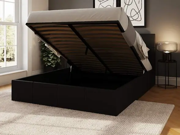 GFW End Lift Ottoman Storage Bed in Grey Fabric with Hydraulic Lift Storage
