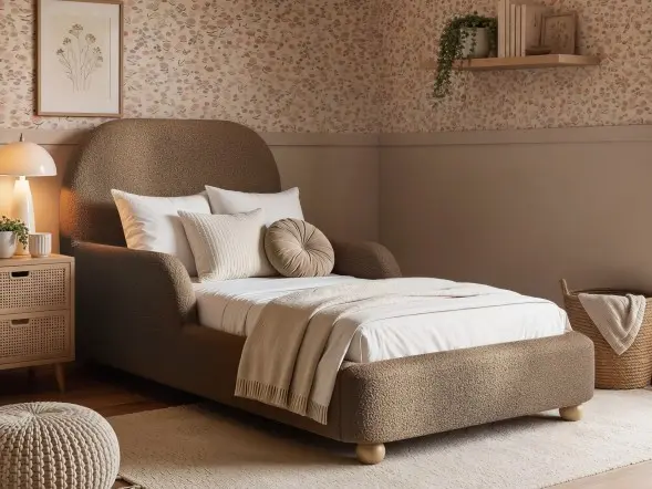 Flair Kira Upholstered Single Bed with Low-Profile Design and Rounded Edges 
