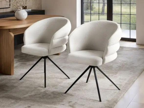 SOLACE+CO Eira Swivel Dining Chair Set of 2 Cream Chenille