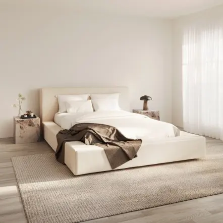LPD Soho upholstered bed white clay twill fabric