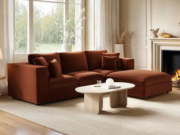 SOLACE+CO Asher 4 Seater Sofa with Reversible Footstool