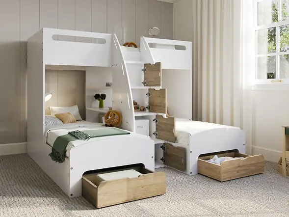 Flair Eddie Staircase Triple Bunk Bed with Storage