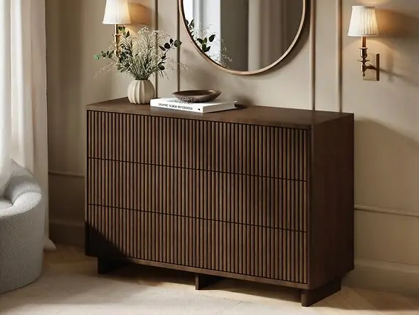 SOLACE+CO Velmor Ribbed Chest of 6 Drawers Walnut