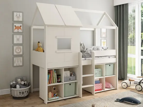 Kids Avenue Ordi Playhouse White Mid Sleeper Bed with Storage Underneath