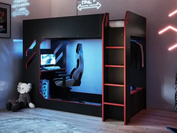 Recoil Shuttle LED Gaming High Sleeper Single Black
