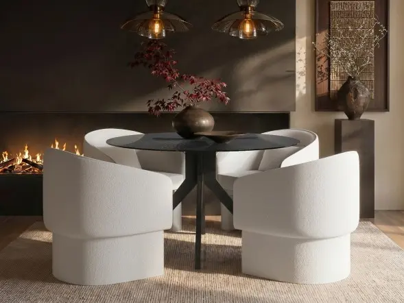 SOLACE+CO Emil Round Dining Table with Lowen Chairs Set of 4